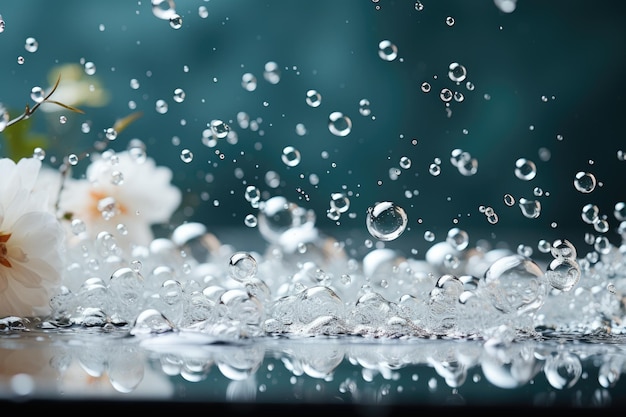 Crystal clear bubbles with a blue background