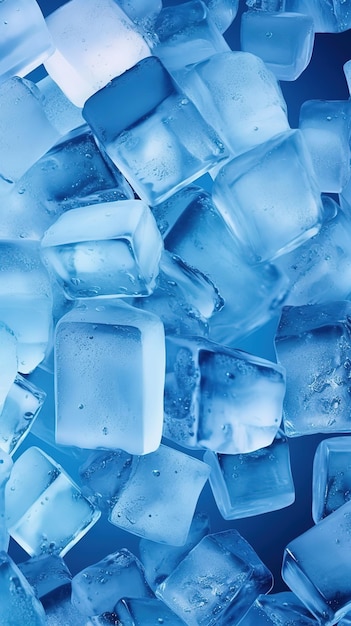 Crystal clear ice cubes as background top view