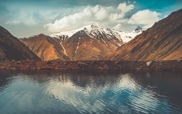 Crystal clear mountain lake in Caucasus Georgia