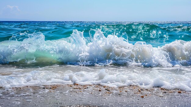 Crystal Clear Ocean Waves Crashing on Sandy Beach Idyllic Seascape for Summer Travel and Vacation