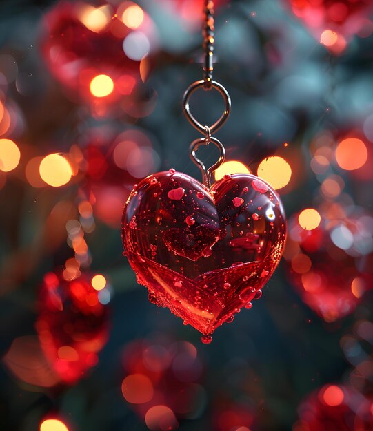 A crystal clear red heartshaped pendant