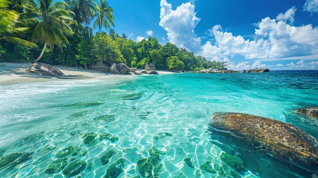 Crystal Clear Tropical Beach with Palm Trees