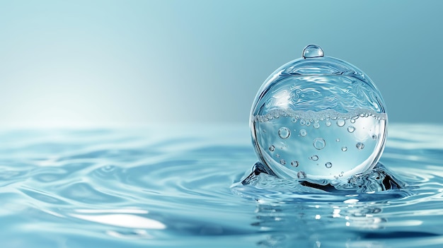 Photo crystal clear water droplet on blue surface