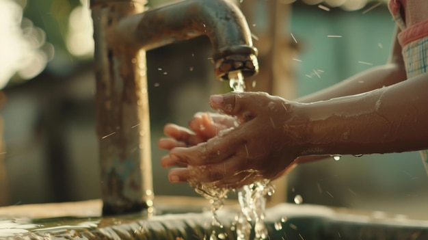 Crystal clear water gushes from a tap symbolizing purity refreshment and the essence of life