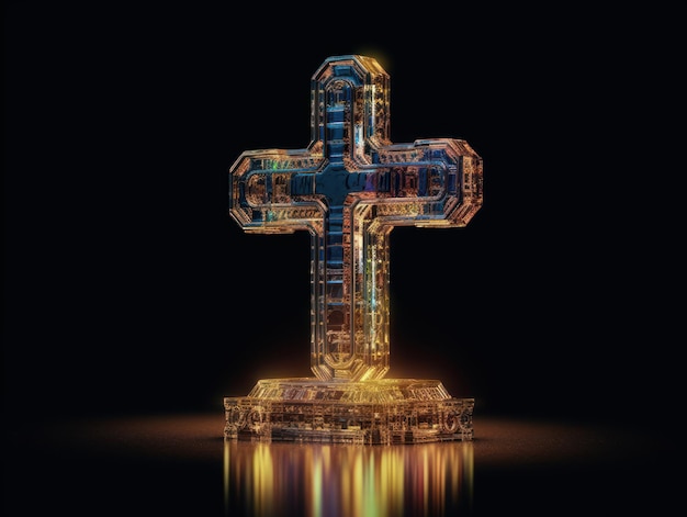 Crystal cross on a black background Created with Generative AI technology