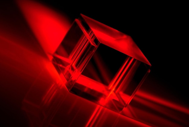 Crystal cube illuminated in red color