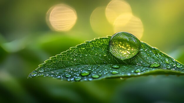 Photo crystal droplet natures precision on a green leaf