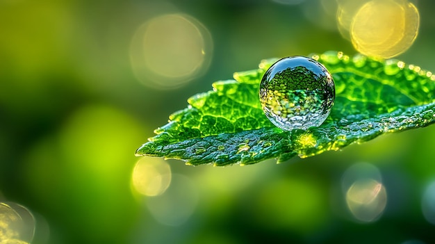 Photo crystal droplet natures precision on a green leaf