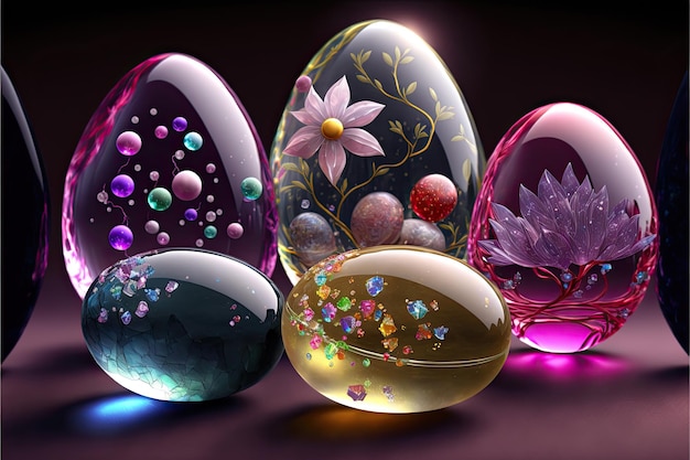 Crystal Eggs Gemstone shapes Transparent fantastic gemstone treasure ornament AI generative