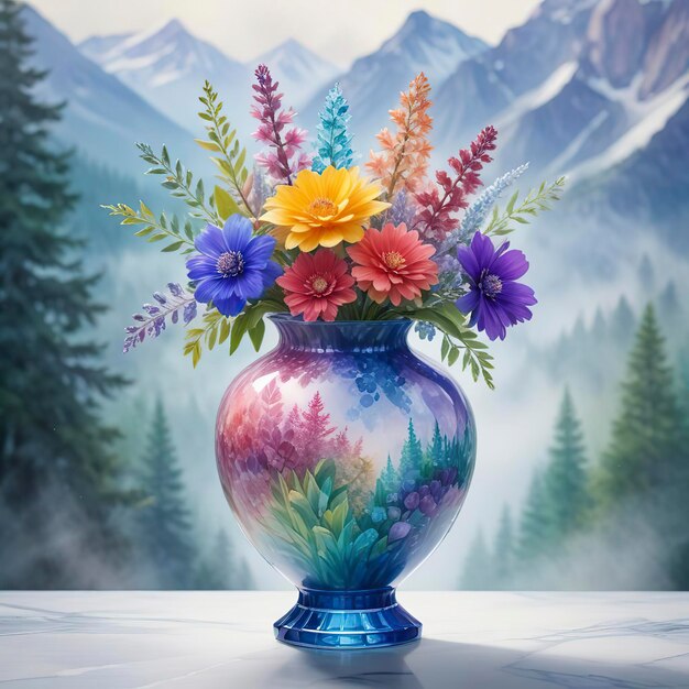 Crystal flower arrangement Digital flower art