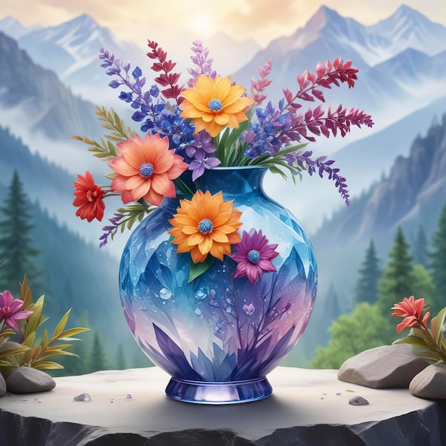 Crystal flower arrangement Digital flower art