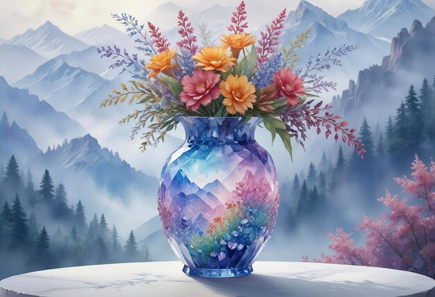 Crystal flower arrangement Digital flower art