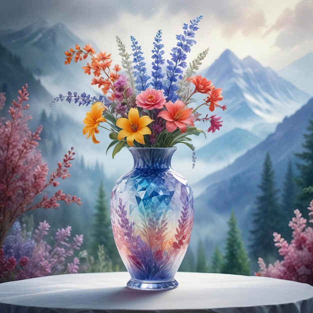 Crystal flower arrangement Digital flower art