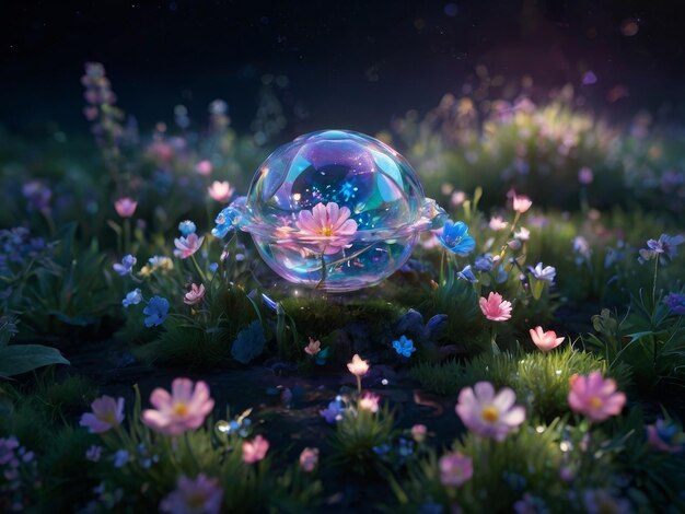 Photo crystal flower in fantasy world