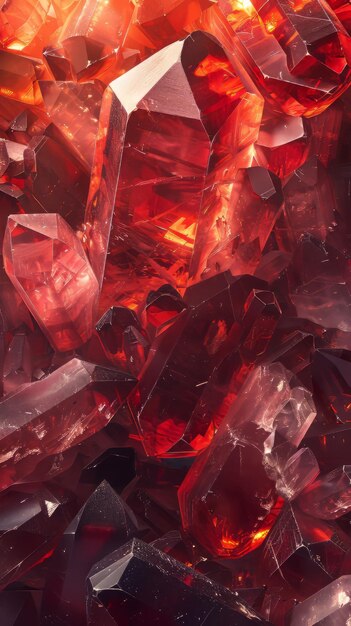 Photo crystal fragments with vibrant red hues create a refractive luxury wallpaper