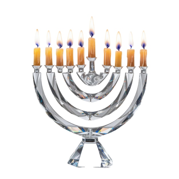 Photo crystal menorah with a sleek design and lit candles