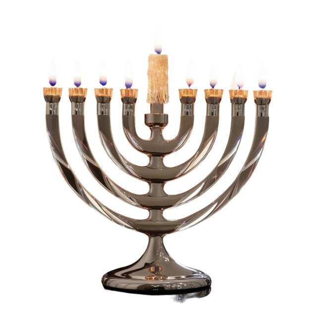 Crystal menorah with a sleek design and lit candles