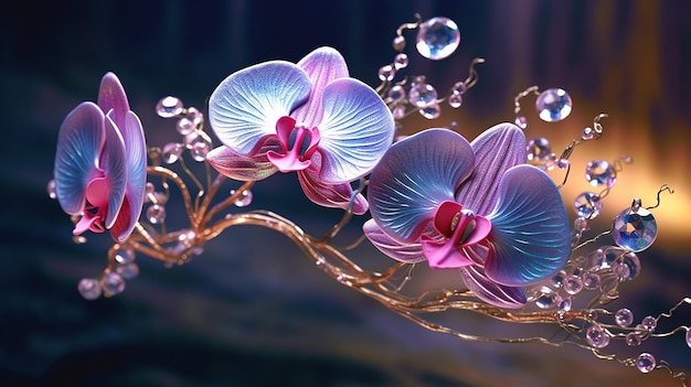 Crystal orchids their exquisite petals sculpted from shimmering gemstones a radiant masterpiece