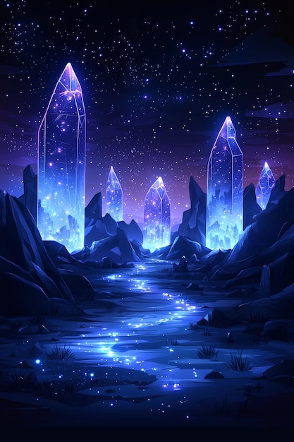 Photo crystal pillars under a starry sky