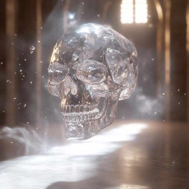 Photo a crystal skull floating in midair