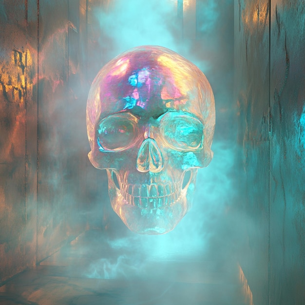 Photo a crystal skull floating in midair