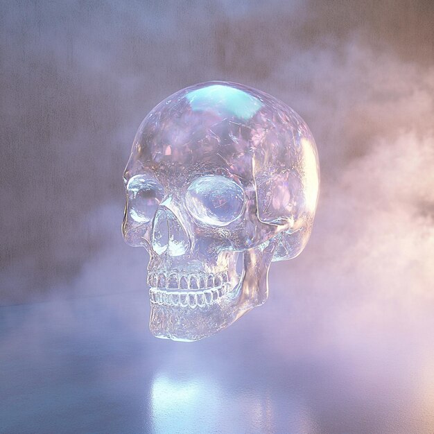 a crystal skull floating in midair