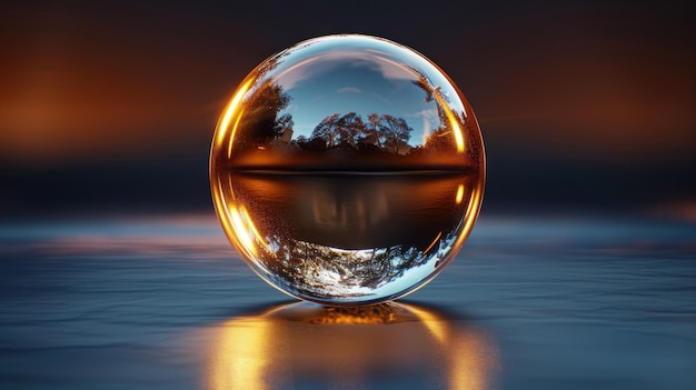 Crystal Sphere Reflecting Sunset Landscape