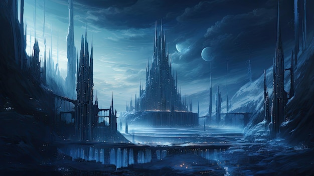 Crystal spires in a city of eternal twilight