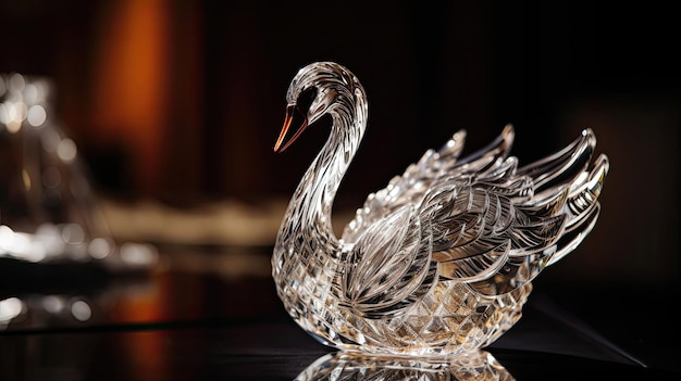 Crystal transparent figurine of a swan Souvenir vintage concept with Generative AI Technology