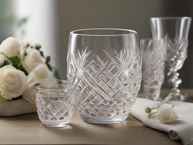 A crystal vase with elegant glasses