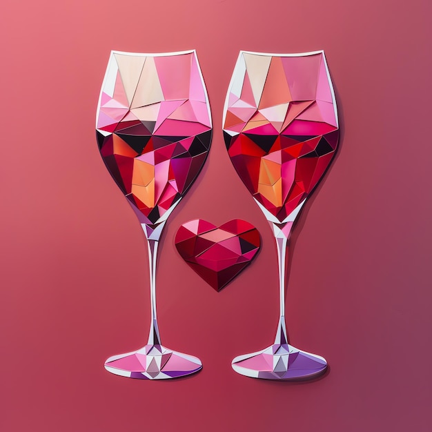 Crystal Wine Glasses Valentine Day background paper cut