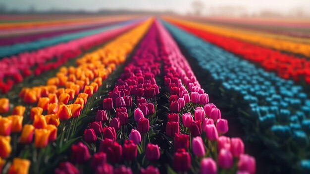 Photo crystalclear aerial image of a colorful tulip field geometric patterns netherlands