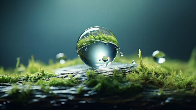 Photo crystalclear droplet on moss symbolizing purity and natures balance