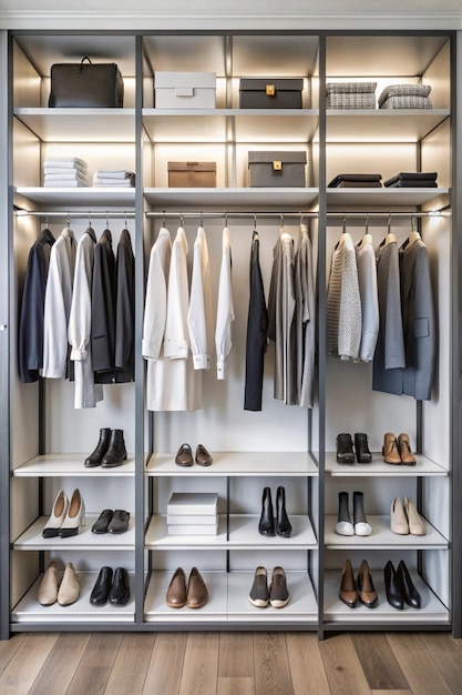 Crystalclear shot of a minimalist wardrobe monochrome clothes perfect organization