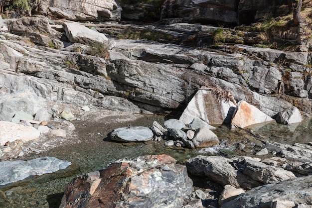 Crystalclear water from Lillaz waterfall in natural pool formed by granite karst rocks