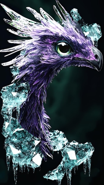 Crystalline Phoenix Mythical Creature with Ice and Feathers