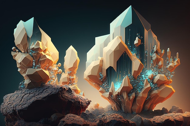 Crystalline structure gemstones illustration generative ai