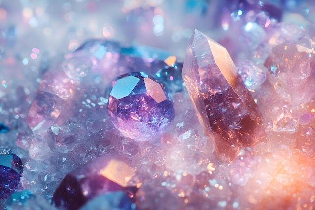 Photo crystals and gemstones in a mystical light