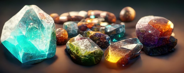 Crystals and Minerals from Gemstones Esoteric spiritual practice Feng Shui reiki therapy concept AI generated image