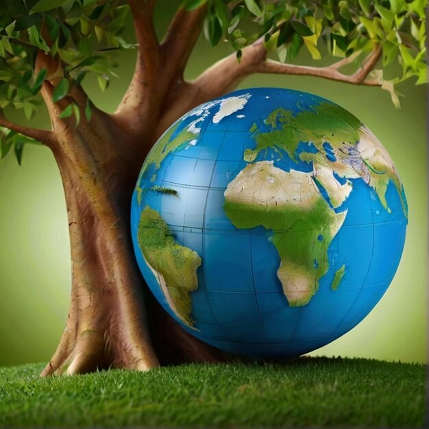 CSR concept with globe environmental protection concept tree with globe with beautiful background