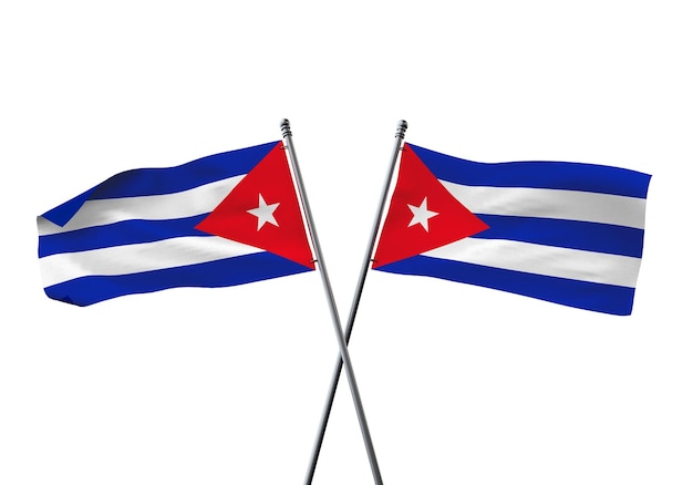 Cuba flags crossed isolated on a white background d rendering