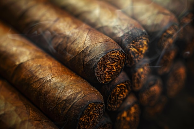 Cuban cigars closeup with smoke rising from them