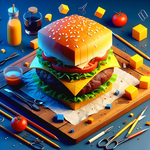 cube burger digital art