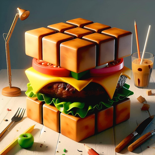 cube burger digital art