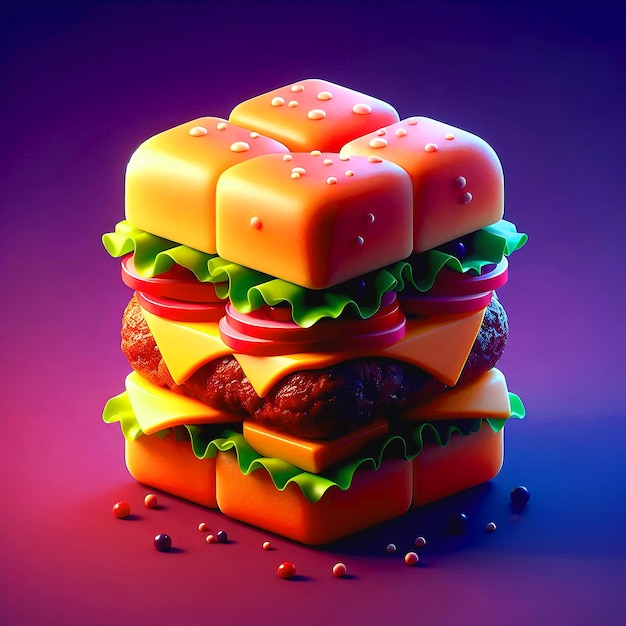 cube burger digital art