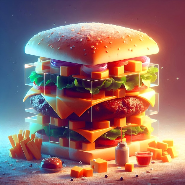 cube burger digital art