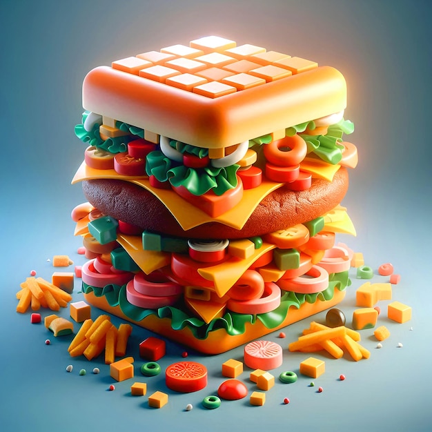 cube burger digital art