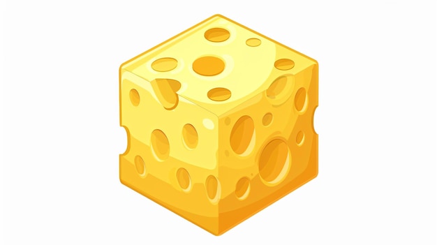 Photo a cube of cheese with holes and holes vector art illustration