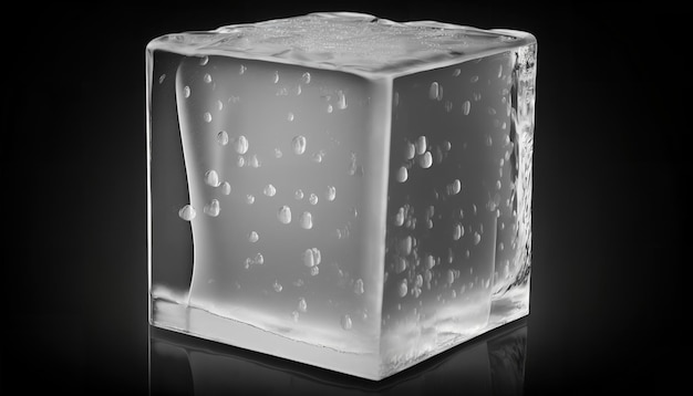 A cube of ice on dark background