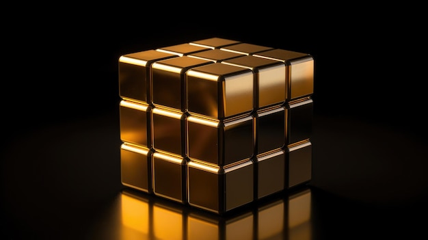 a cube made of gold cubes with the light on it.